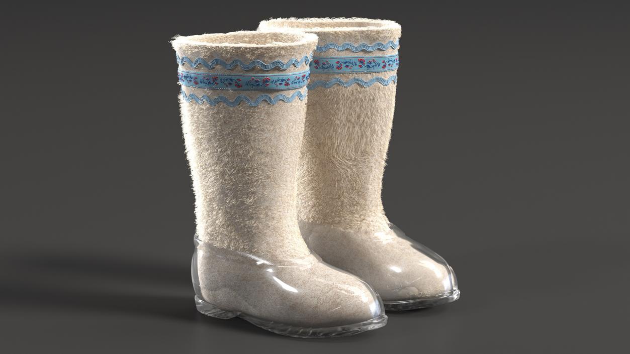 3D Warm White Felt Boots With Transparent Galoshes Fur