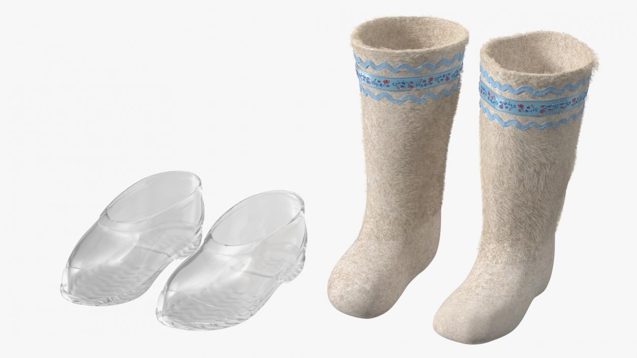 3D Warm White Felt Boots With Transparent Galoshes Fur