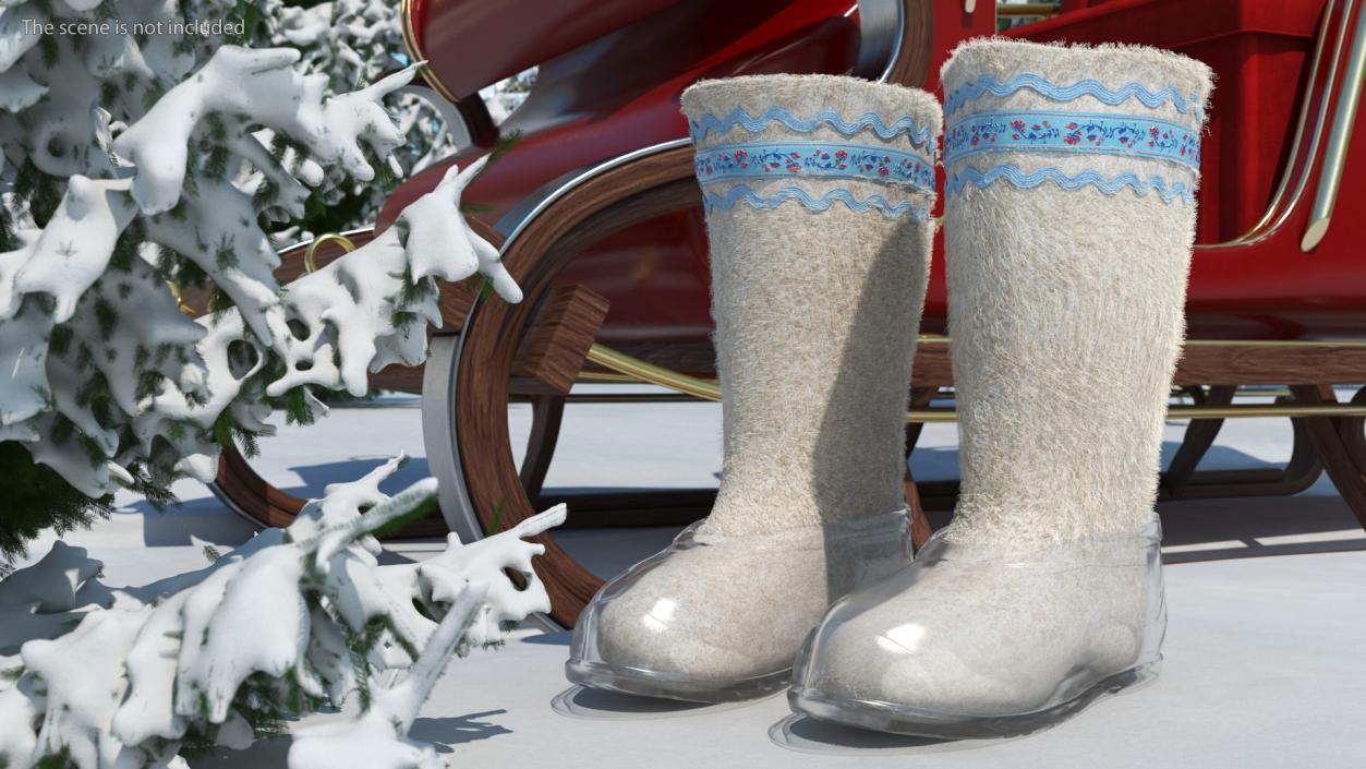 3D Warm White Felt Boots With Transparent Galoshes Fur