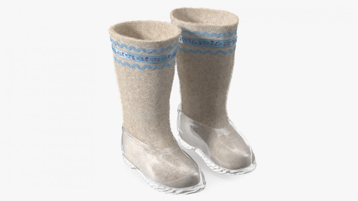 3D Warm White Felt Boots With Transparent Galoshes Fur