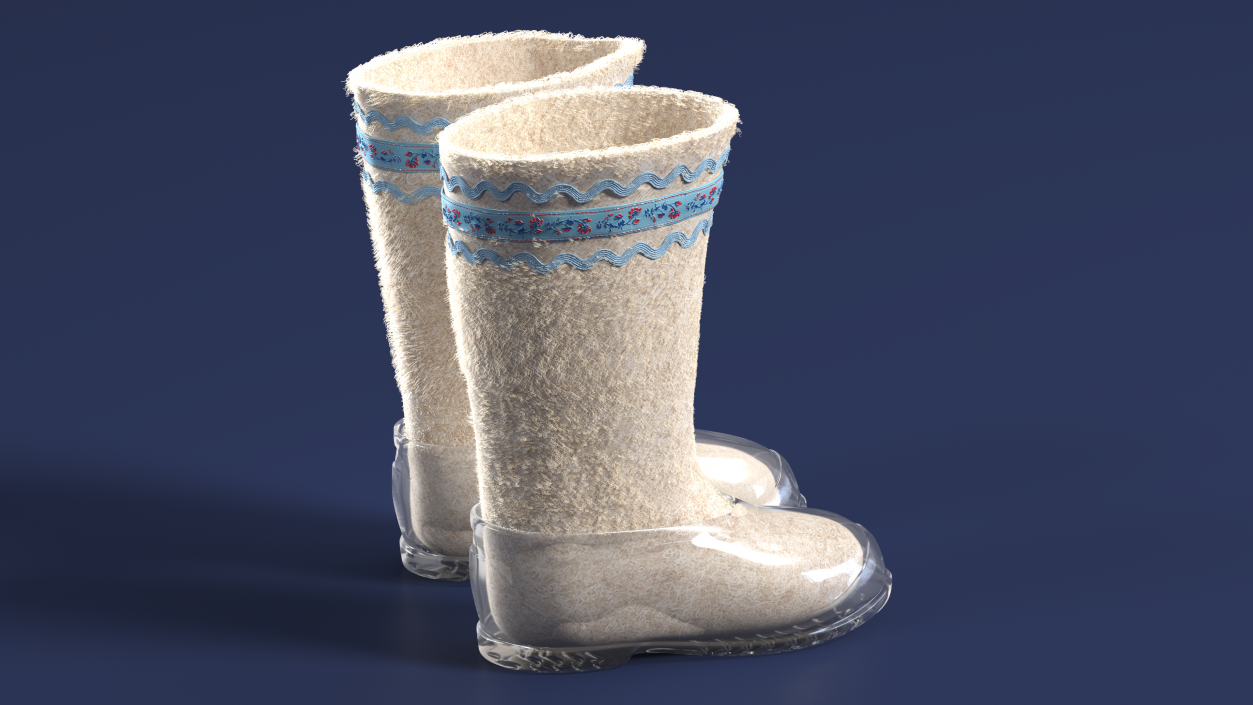 3D Warm White Felt Boots With Transparent Galoshes Fur