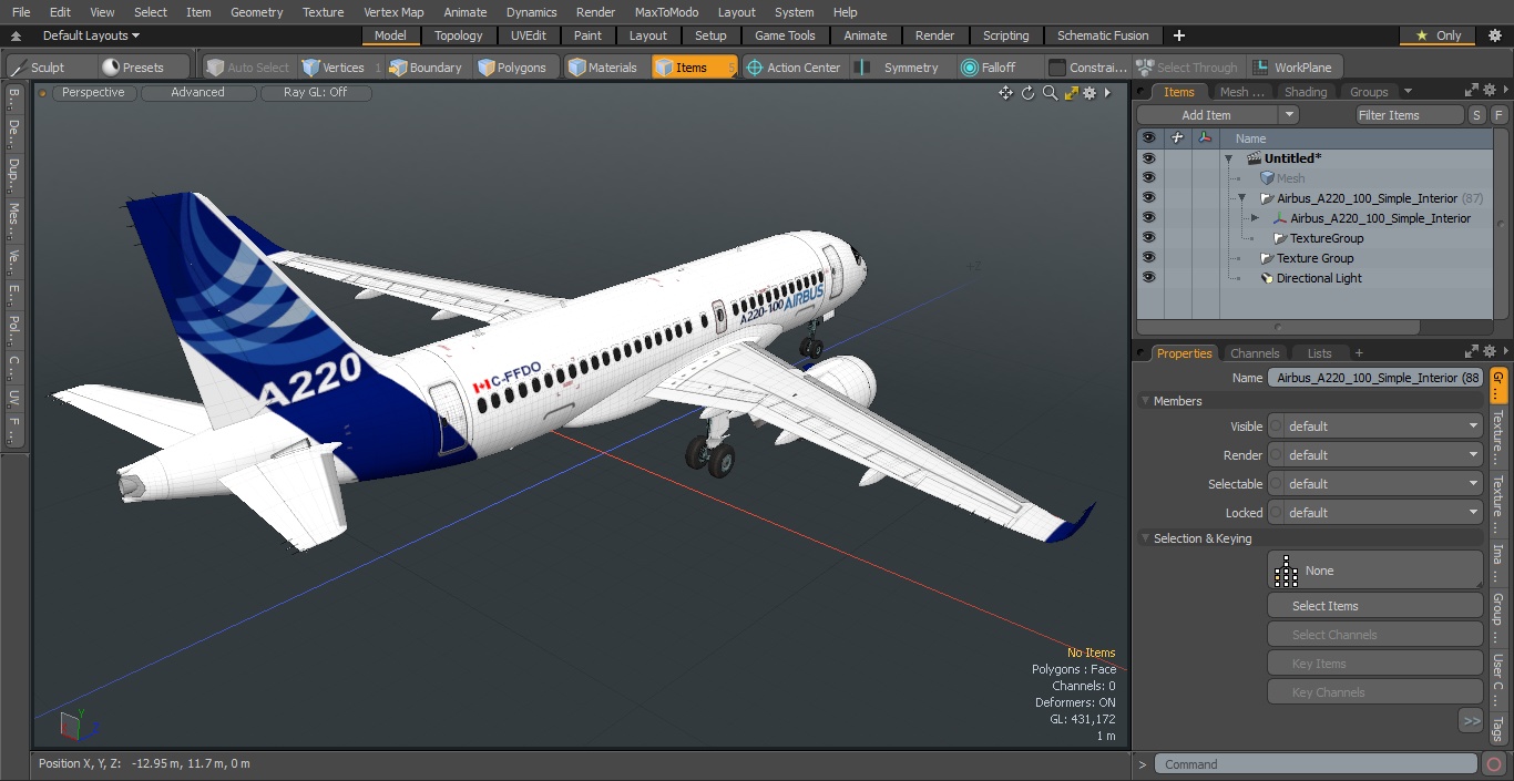 3D Airbus A220 100 Simple Interior 2 model