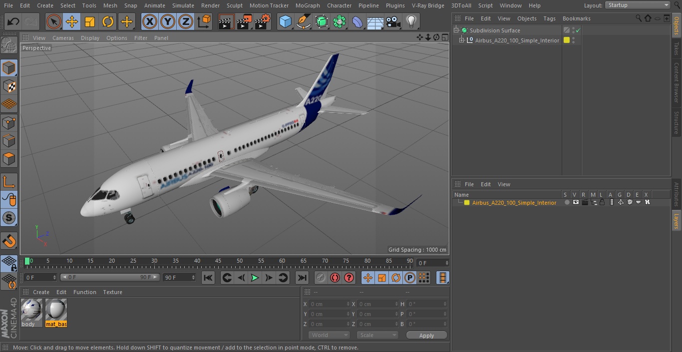 3D Airbus A220 100 Simple Interior 2 model