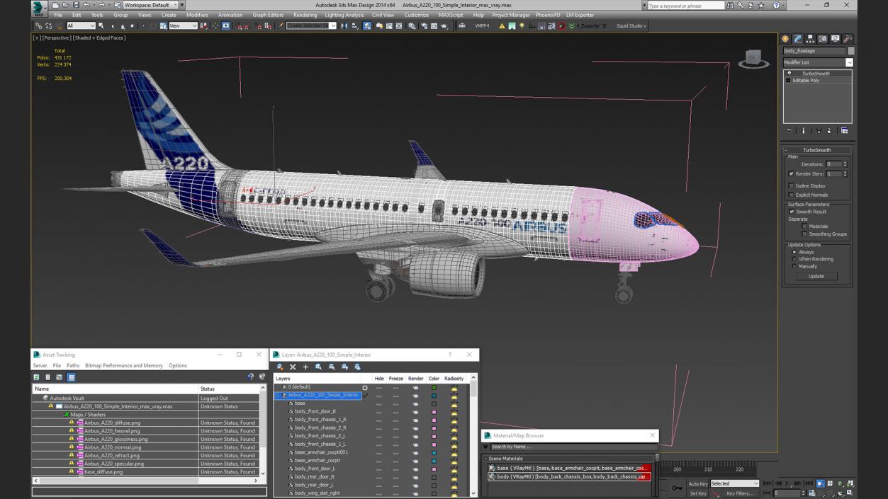 3D Airbus A220 100 Simple Interior 2 model