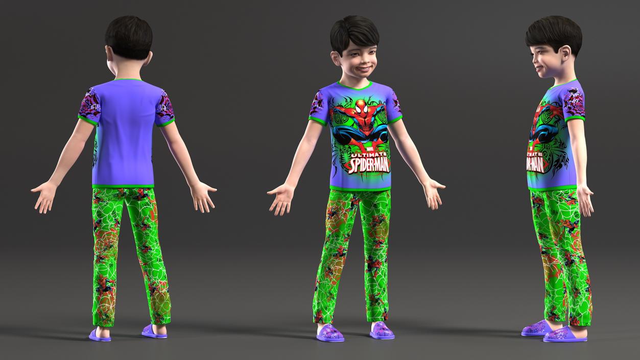 3D Asian Child Boy in Spiderman T-shirt