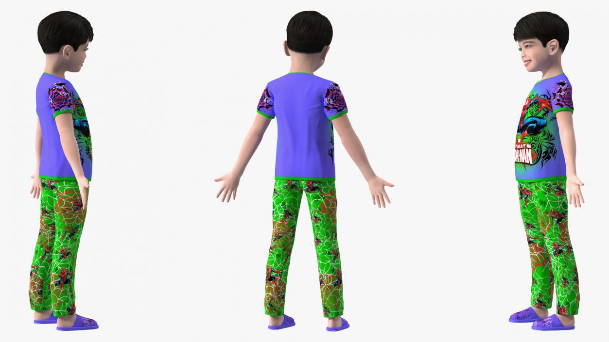 3D Asian Child Boy in Spiderman T-shirt