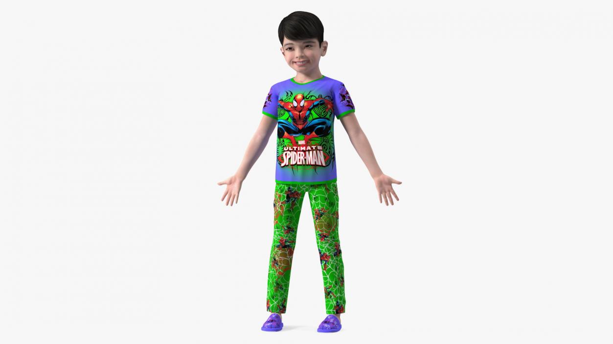 3D Asian Child Boy in Spiderman T-shirt