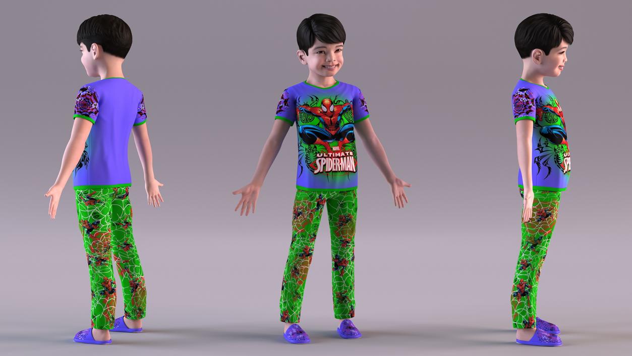 3D Asian Child Boy in Spiderman T-shirt