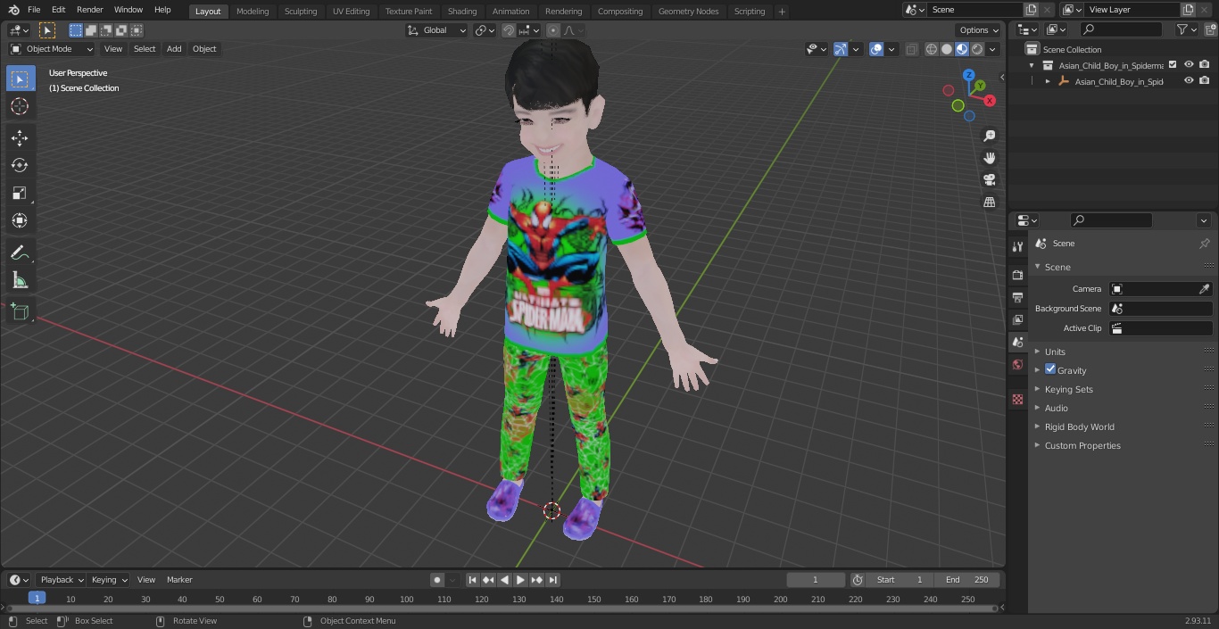 3D Asian Child Boy in Spiderman T-shirt