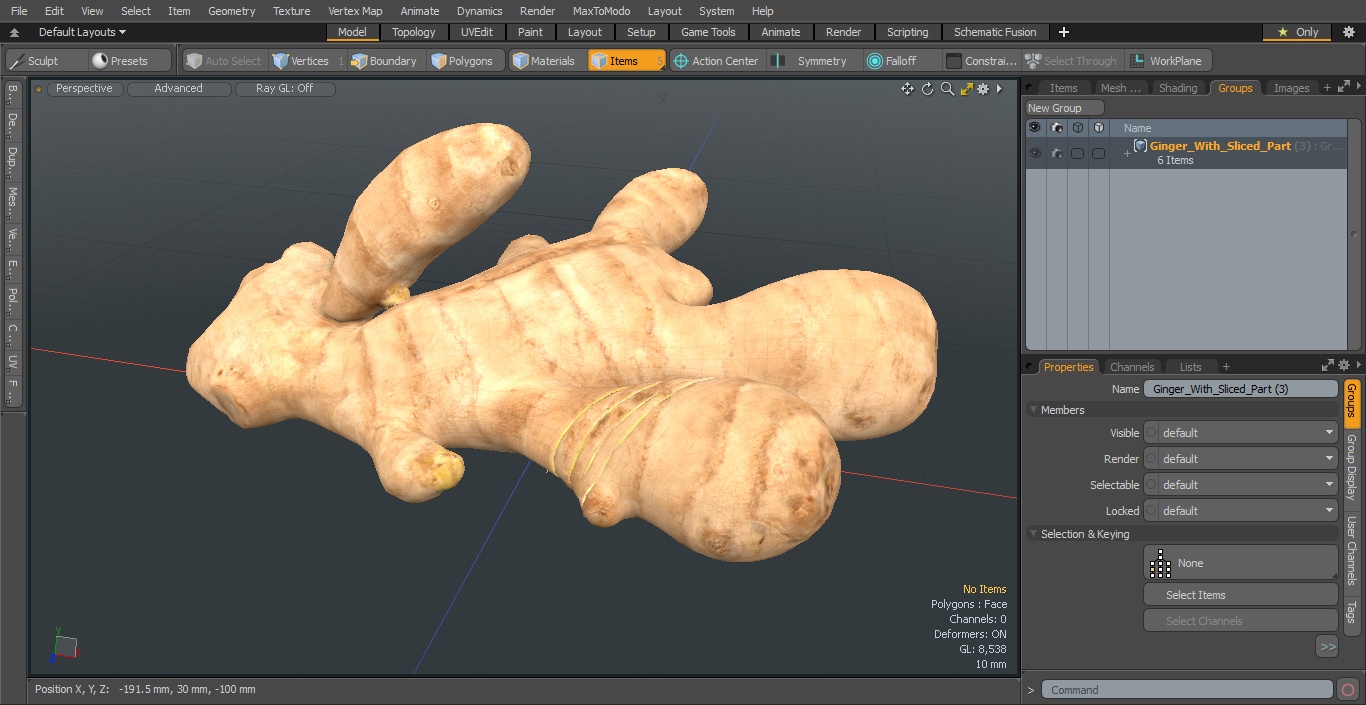 3D Ginger With Sliced Part model