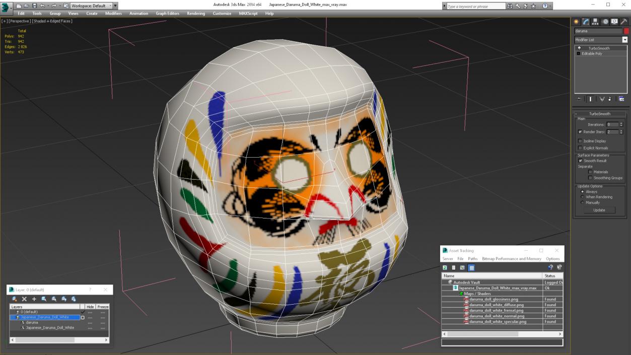 3D Japanese Daruma Doll White