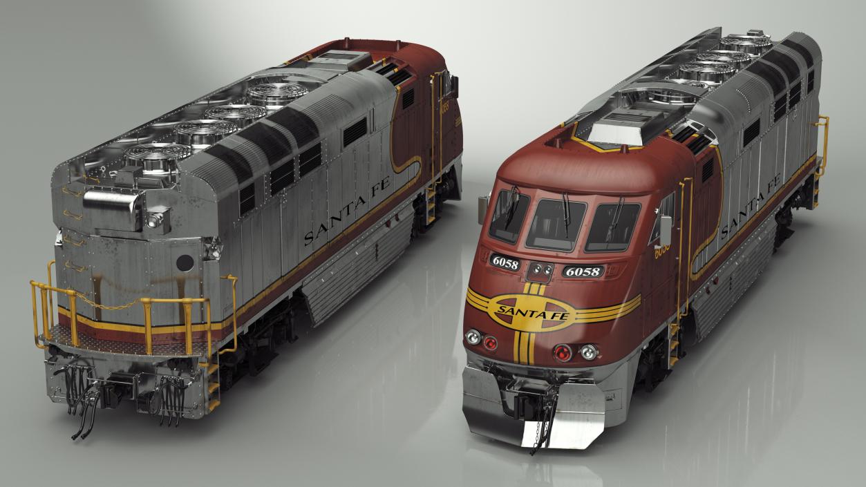 3D Santa Fe EMD F7 Diesel Locomotive model