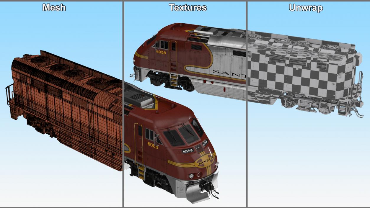 3D Santa Fe EMD F7 Diesel Locomotive model