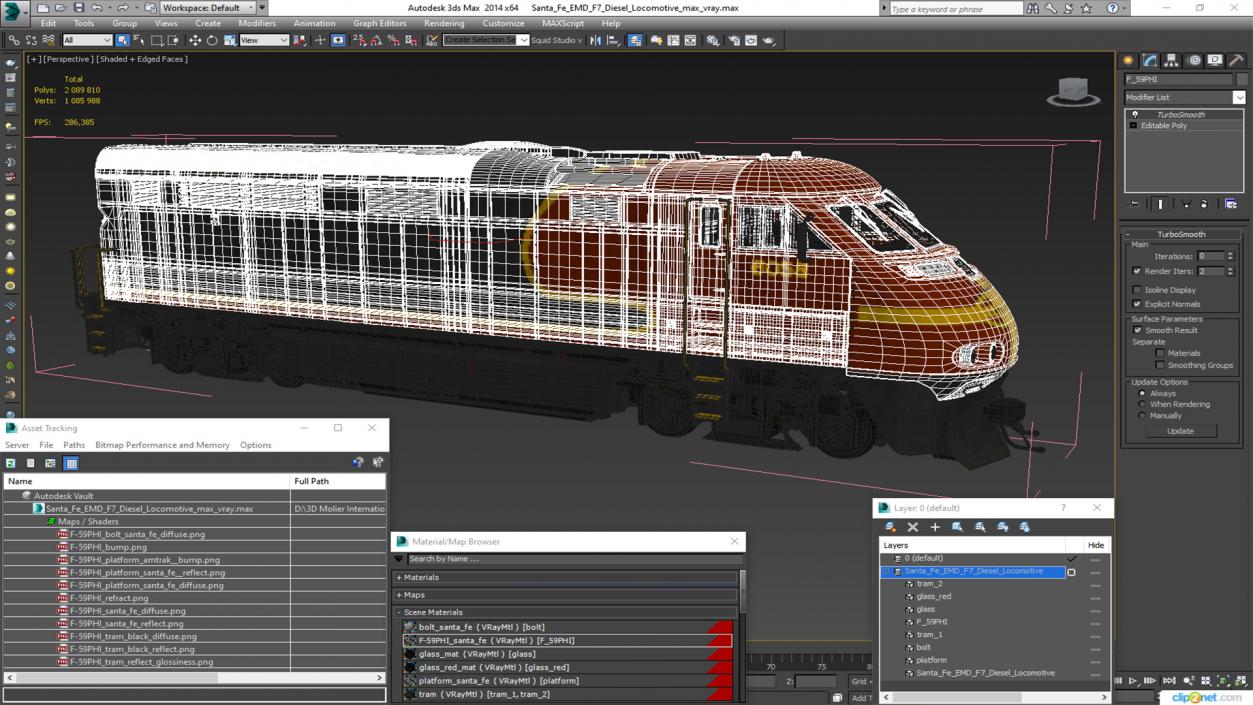 3D Santa Fe EMD F7 Diesel Locomotive model