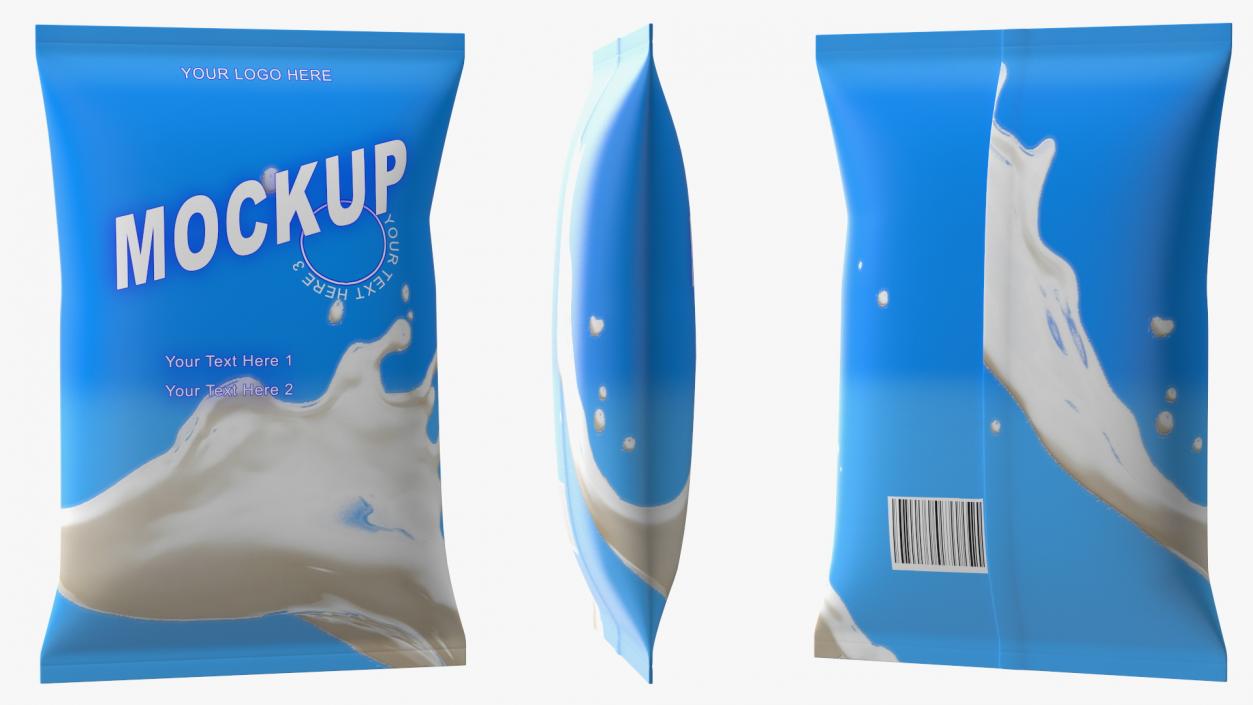 Pillow Shape Milk Packaging Mockup Blue 3D model