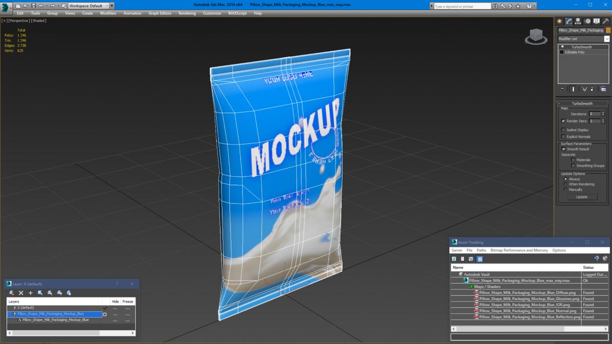 Pillow Shape Milk Packaging Mockup Blue 3D model