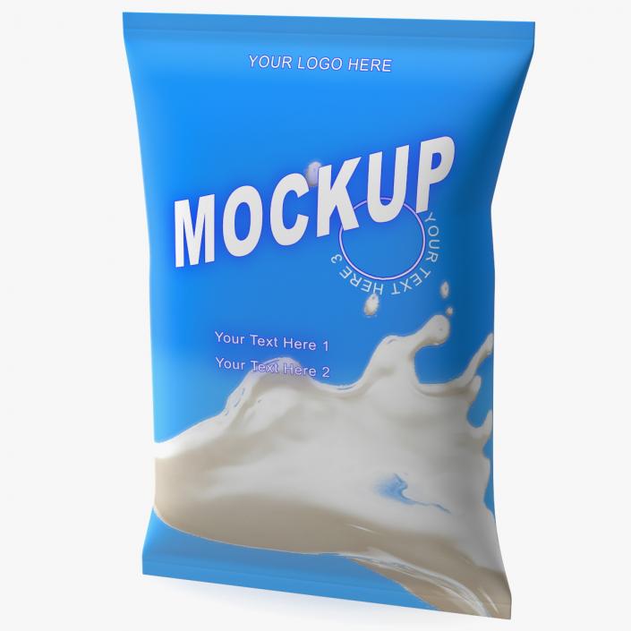 Pillow Shape Milk Packaging Mockup Blue 3D model