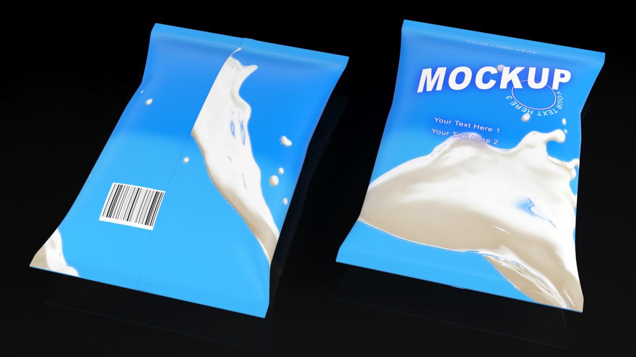 Pillow Shape Milk Packaging Mockup Blue 3D model