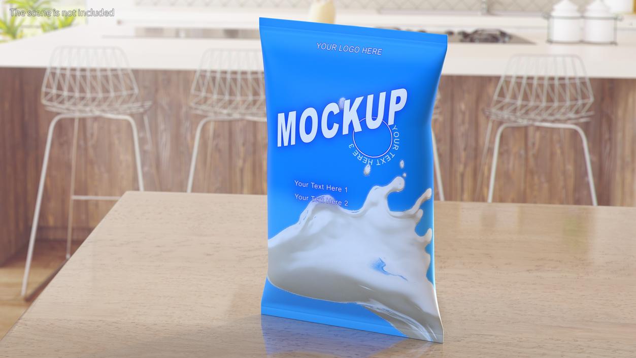 Pillow Shape Milk Packaging Mockup Blue 3D model