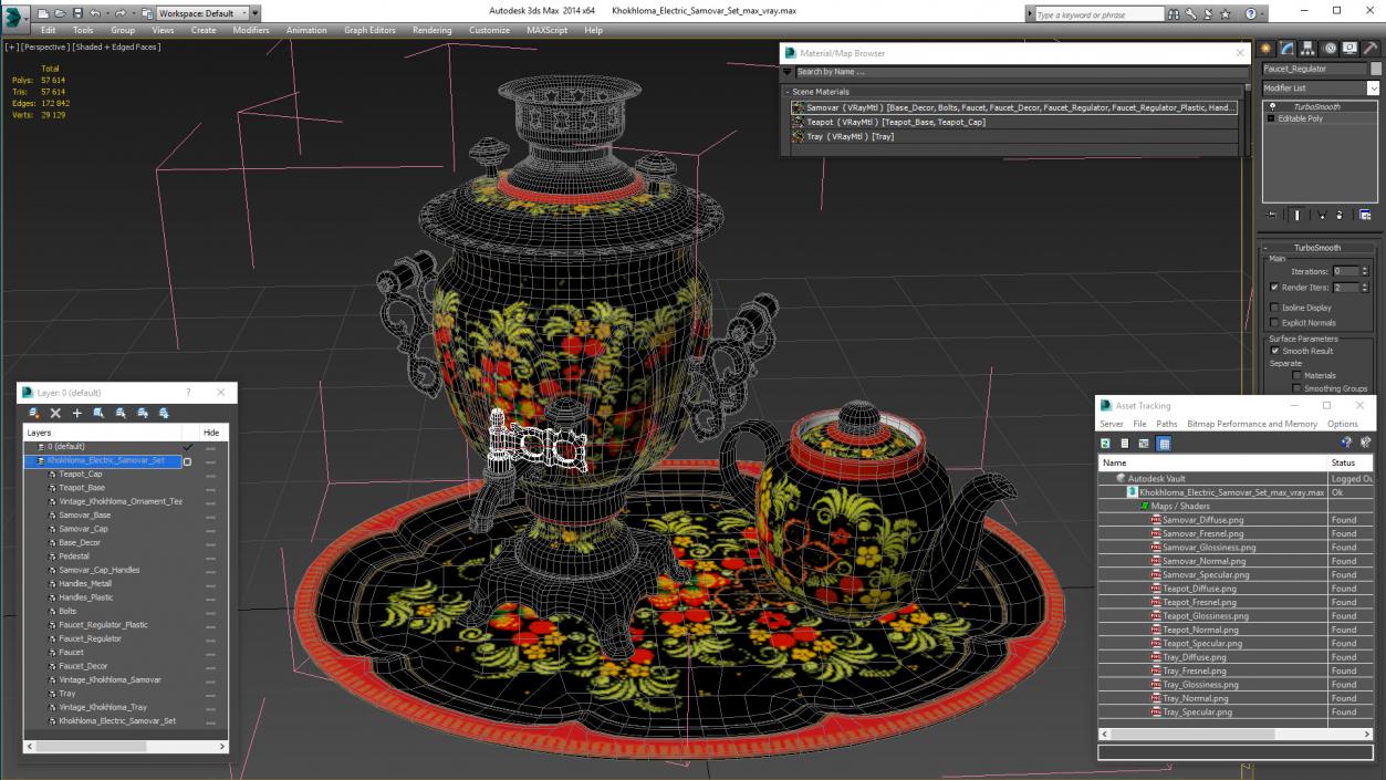 3D model Khokhloma Electric Samovar Set