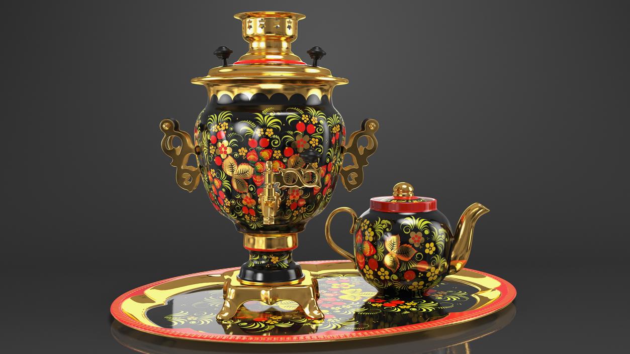 3D model Khokhloma Electric Samovar Set