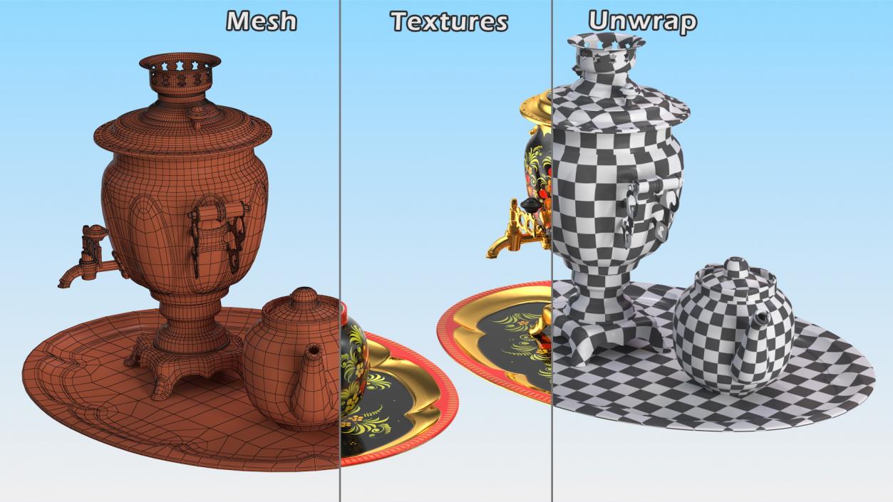 3D model Khokhloma Electric Samovar Set