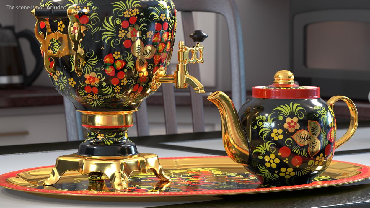 3D model Khokhloma Electric Samovar Set