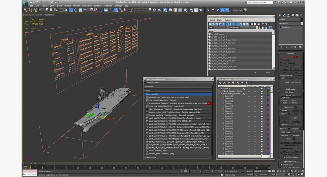 3D Admiral Kuznetsov Aircraft Carrier Rigged