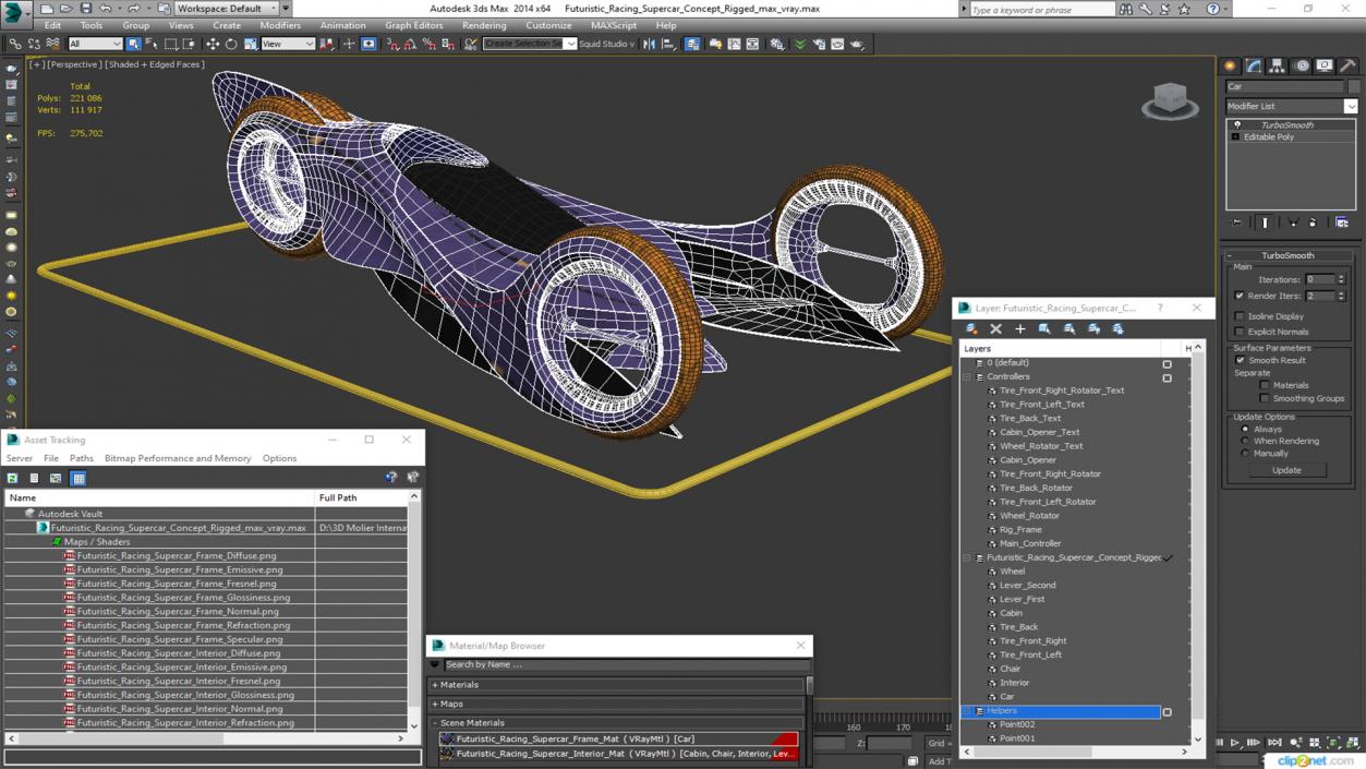 3D Futuristic Racing Supercar Concept Rigged 2 model