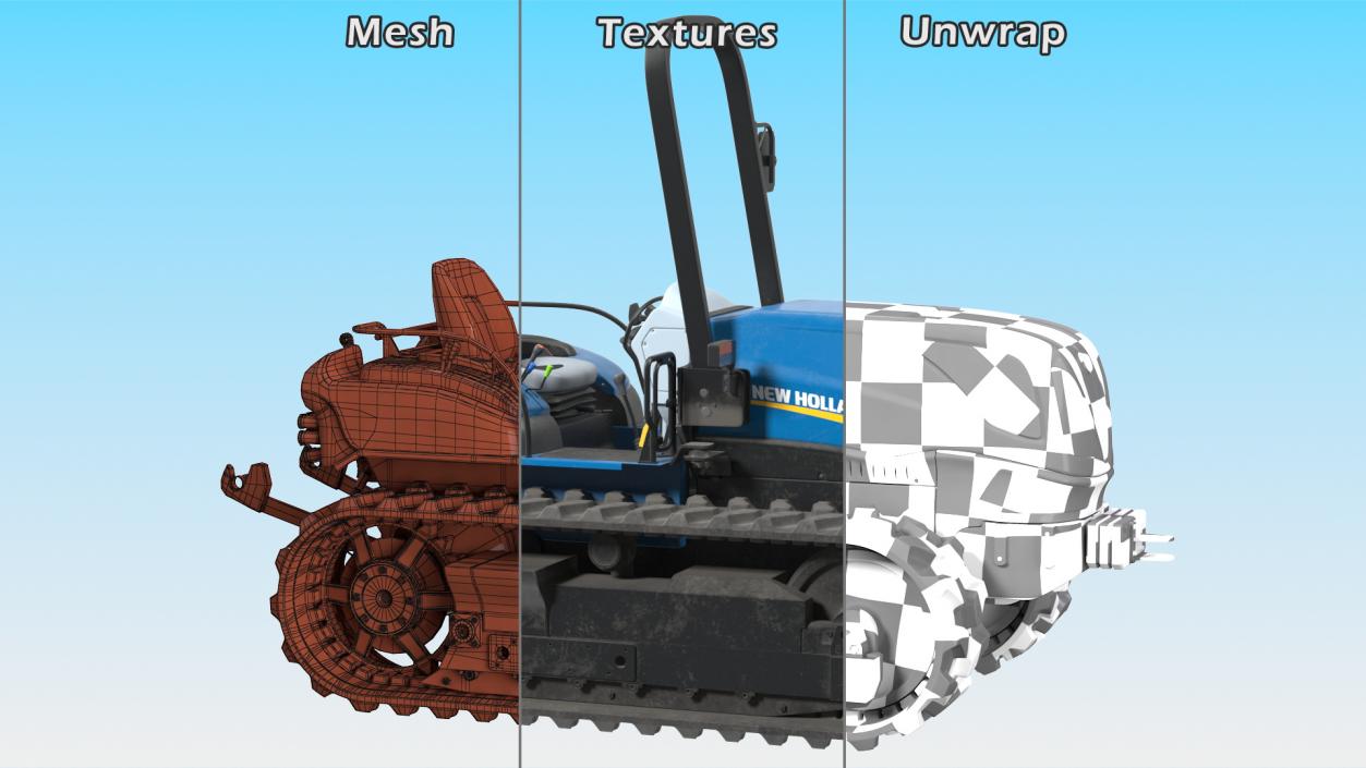 New Holland TK4 Tracked Tractor Dirty Rigged 3D model