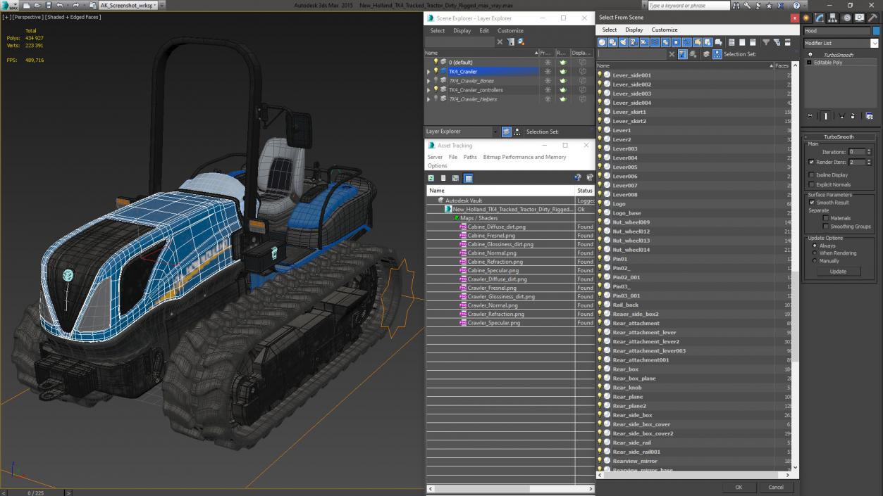 New Holland TK4 Tracked Tractor Dirty Rigged 3D model