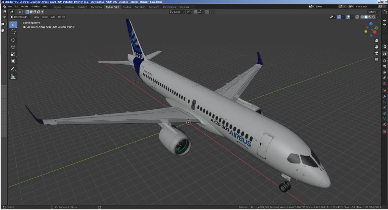 3D Airbus A220 300 Detailed Interior model