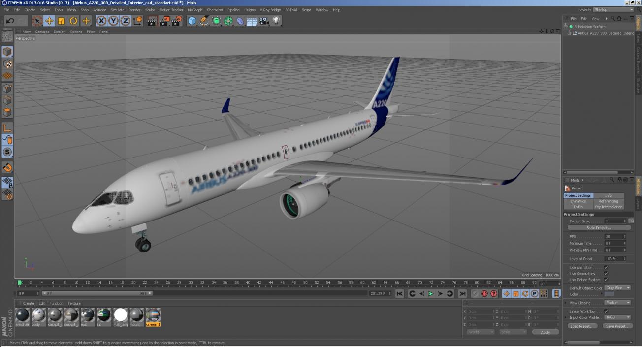 3D Airbus A220 300 Detailed Interior model