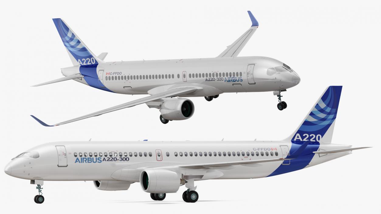 3D Airbus A220 300 Detailed Interior model