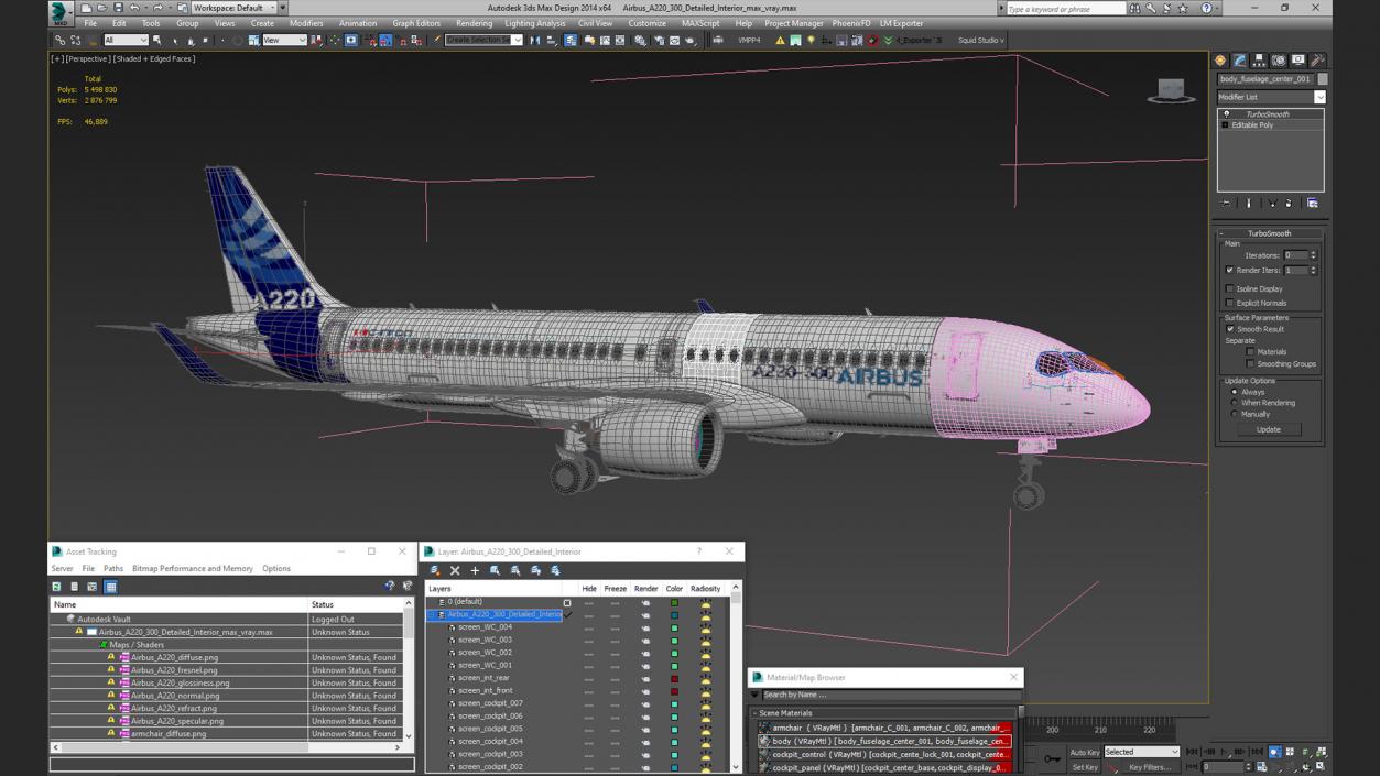 3D Airbus A220 300 Detailed Interior model