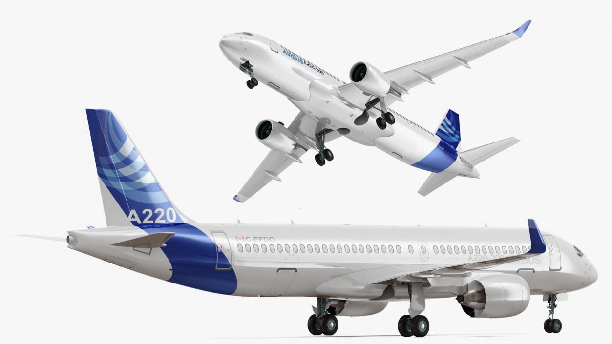 3D Airbus A220 300 Detailed Interior model