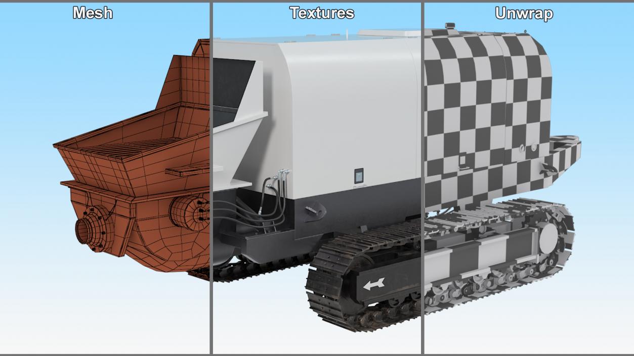 3D Portable Concrete Pump on Crawler Chassis Rigged model