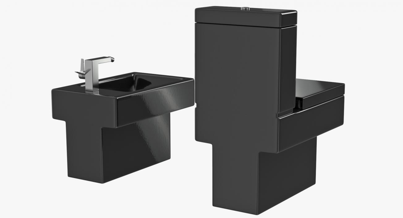 3D Black Modern Bathroom Toilet and Bidet model