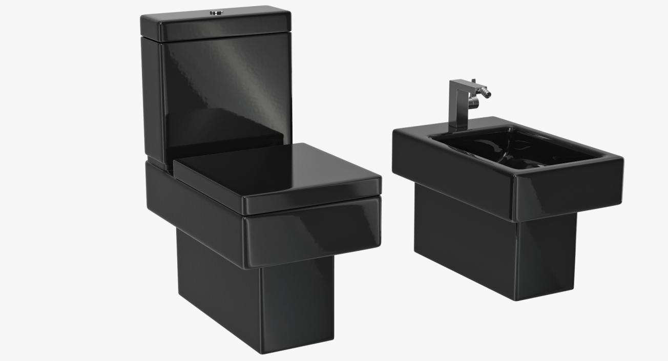 3D Black Modern Bathroom Toilet and Bidet model