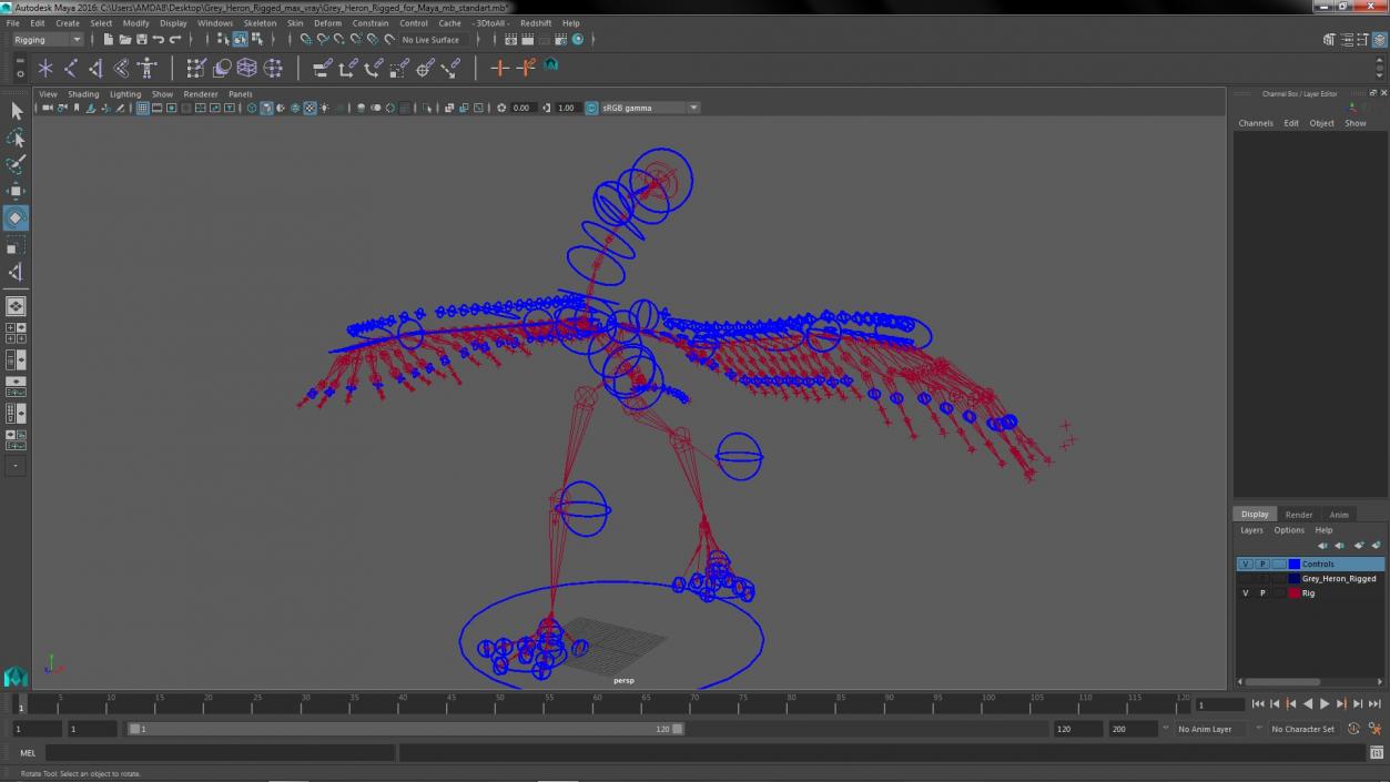 3D Grey Heron Rigged for Maya