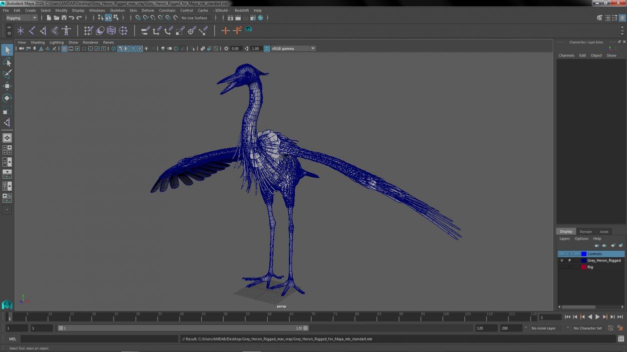 3D Grey Heron Rigged for Maya