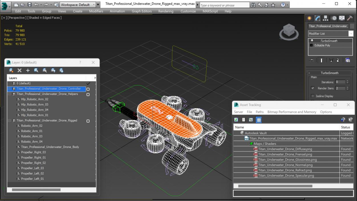 3D Titan Professional Underwater Drone Rigged for Maya