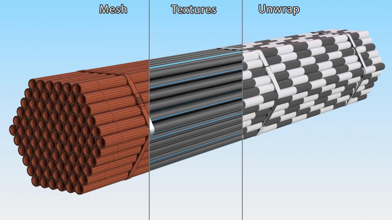 3D Thin Plastic Pipes Bundle 2 Meters 2