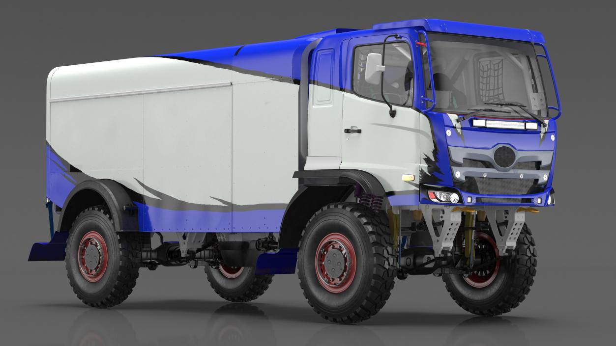 3D Race Dakar Truck Lights On Blue Rigged model