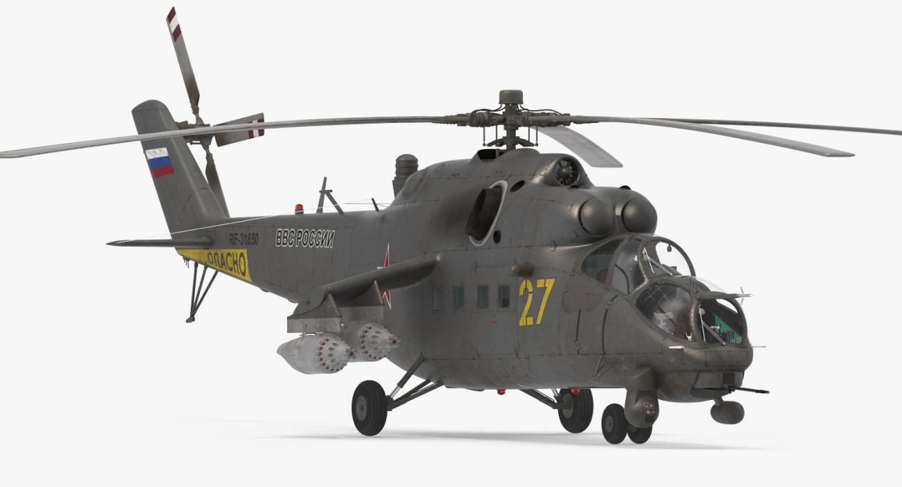 3D Russian Large Helicopter Gunship Mi-35M Hind Rigged