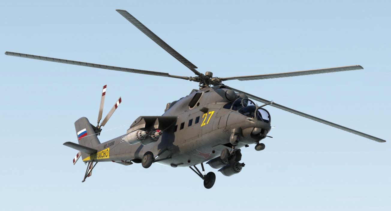 3D Russian Large Helicopter Gunship Mi-35M Hind Rigged