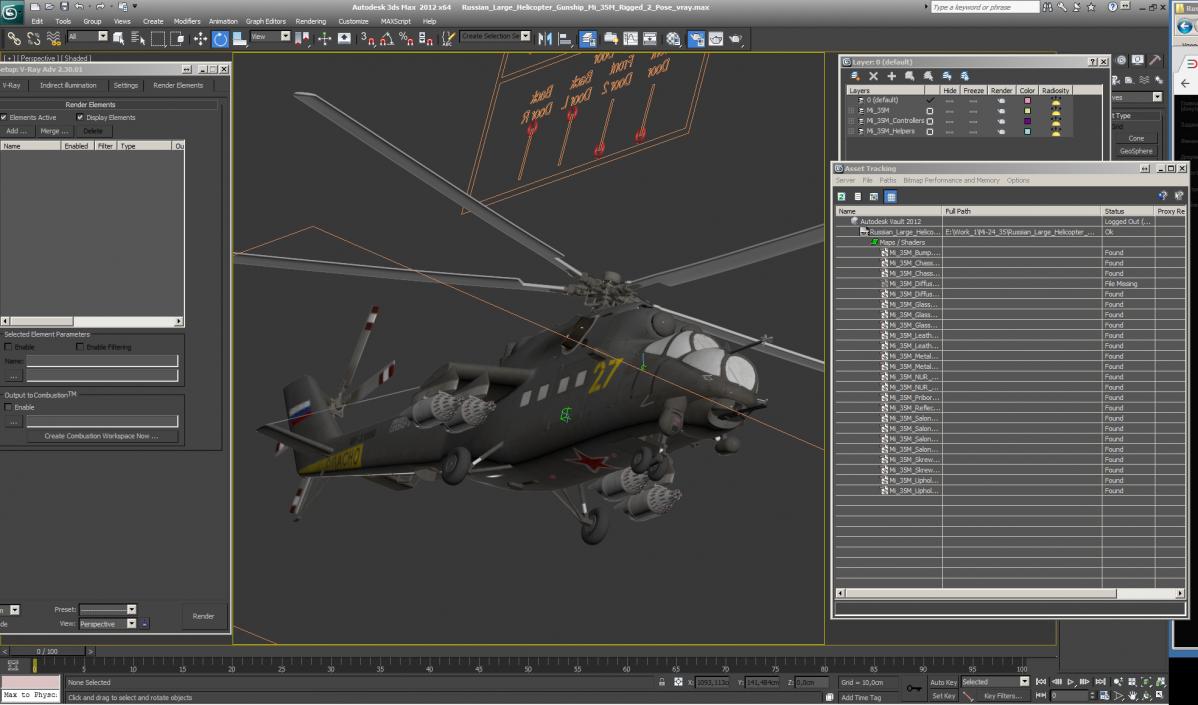 3D Russian Large Helicopter Gunship Mi-35M Hind Rigged