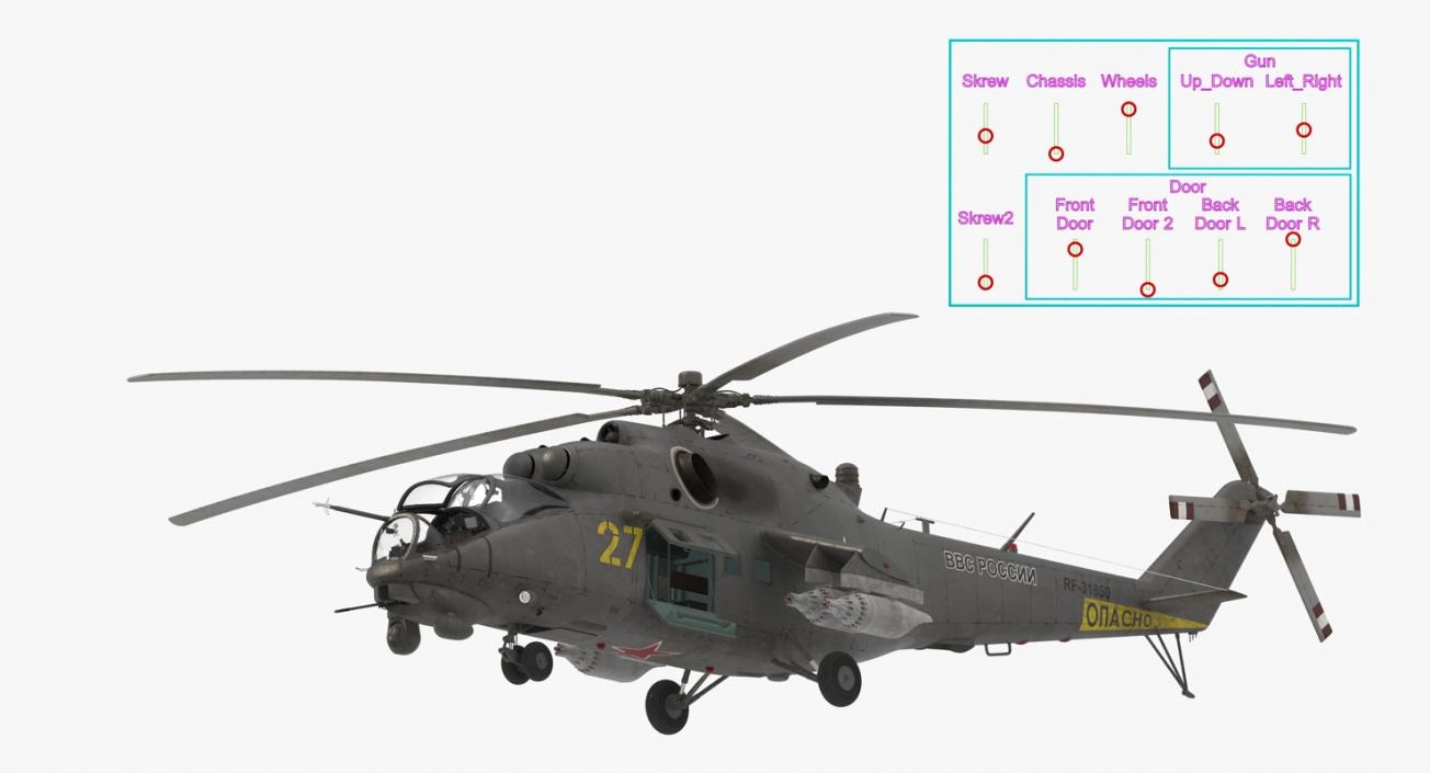 3D Russian Large Helicopter Gunship Mi-35M Hind Rigged