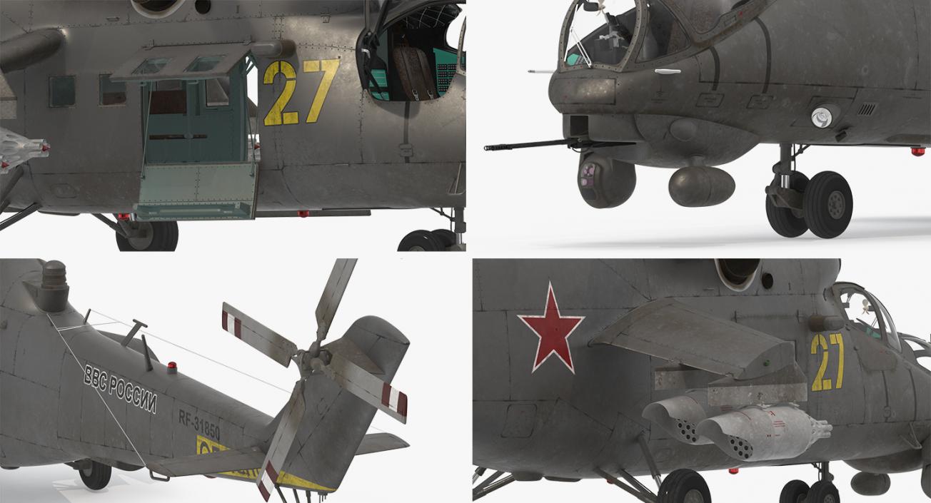 3D Russian Large Helicopter Gunship Mi-35M Hind Rigged