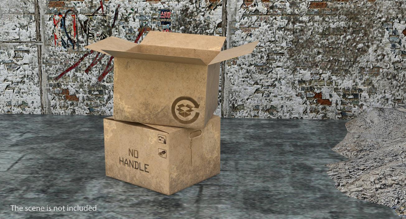 3D model Open Empty Old Cardboard Boxes